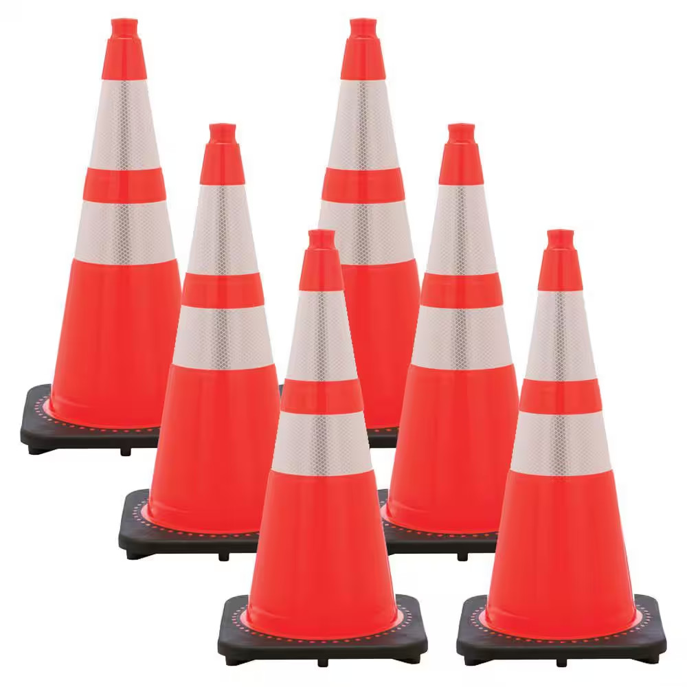 28 In. Traffic Orange Reflective Traffic Cones (6-Pack)