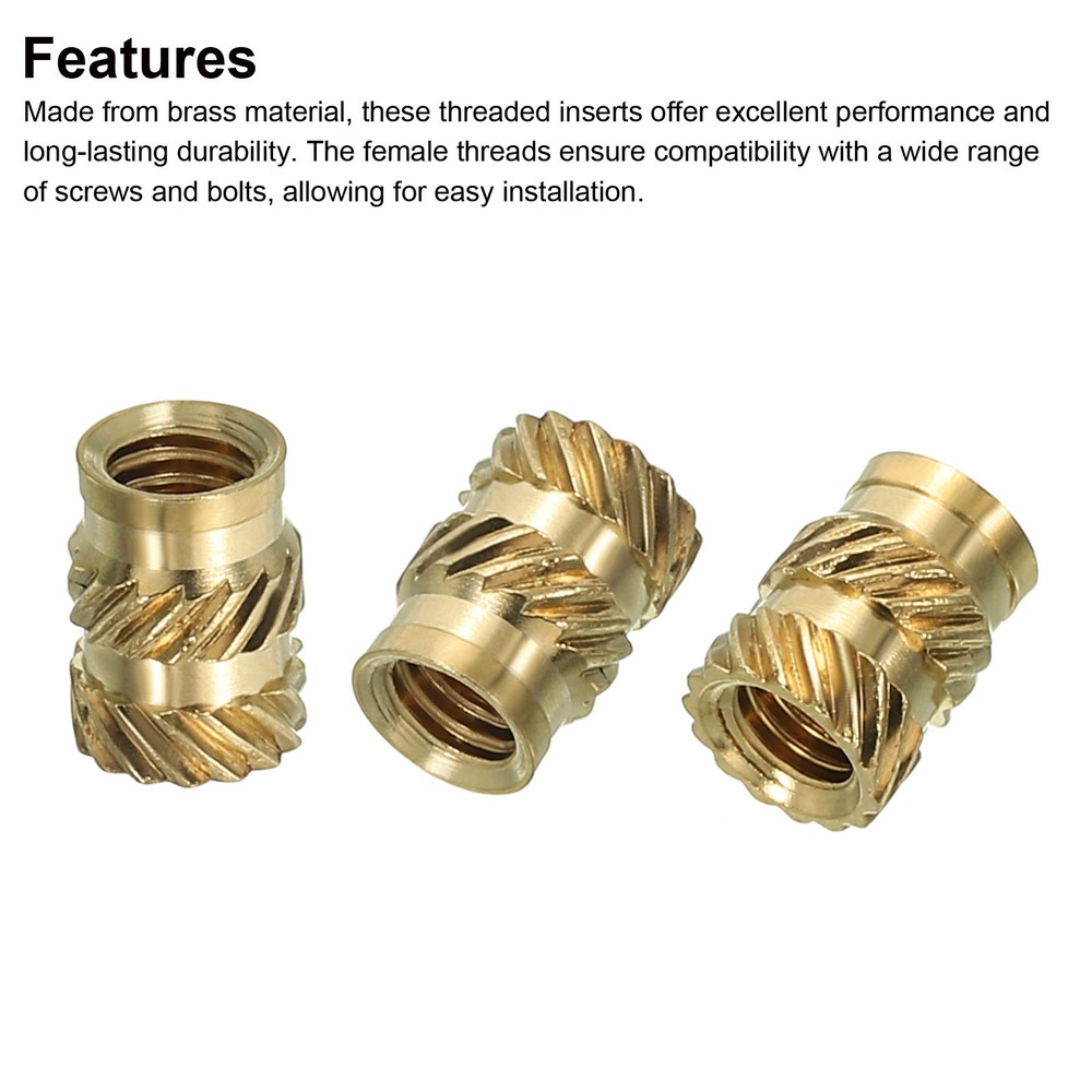 50pcs M5 Threaded Inserts Metric Knurled Nuts Brass Heat-Set Inserts