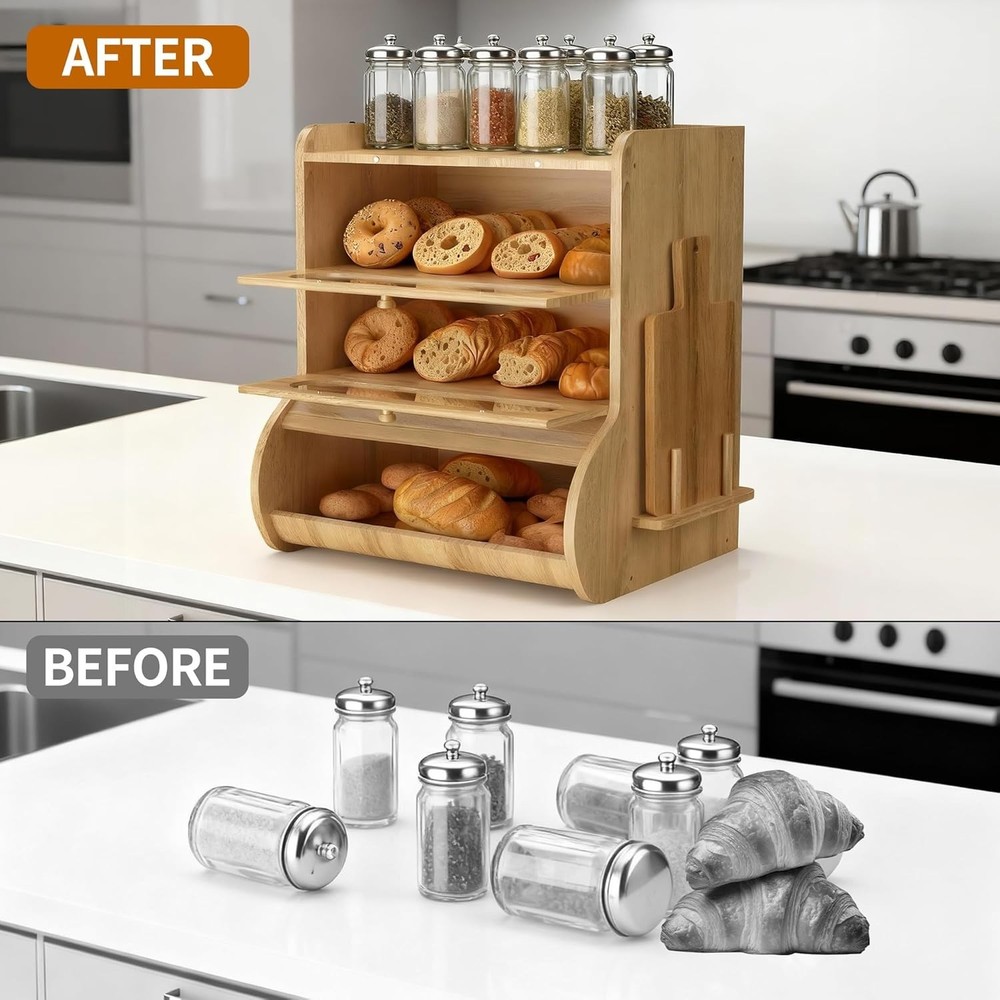 Bread Box for Kitchen Countertop, 3 Tier Large Capacity Breadbox, with Window, C