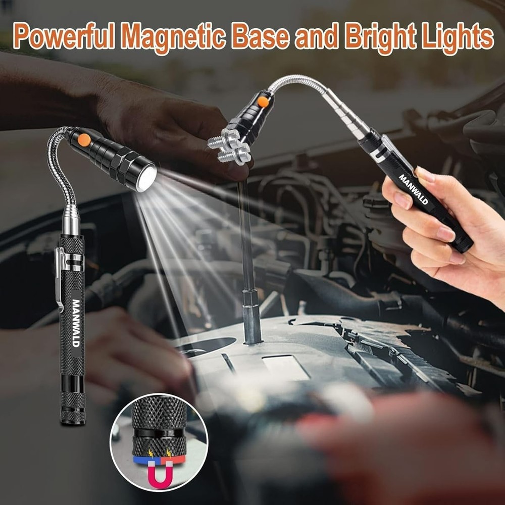 LED Magnetic Pickup Tools Telescoping Flashlights with Extendable Magnet Stick