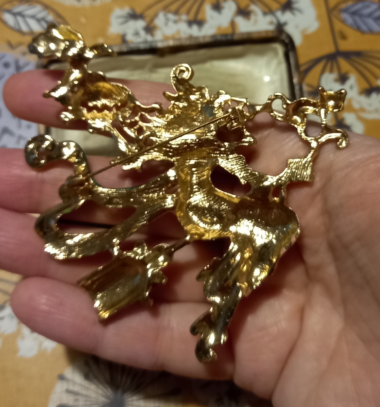 VINTAGE STYLE GOLDTONE WITCH PUMPKIN BROOCH LARGE BIG SPECTACULAR HALLOWEEN