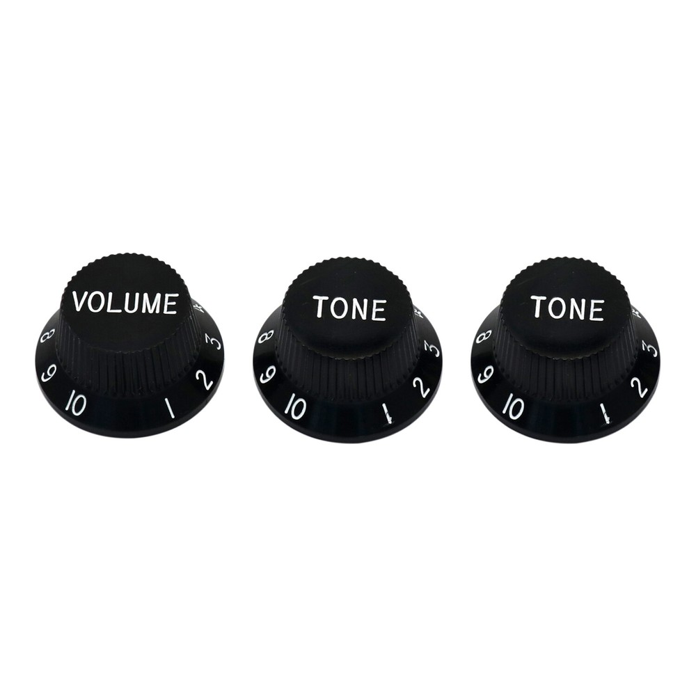 Metallor Black Guitar Knobs for Stratocaster/Strat - 2 Tone, 1 Volume, 2 Sets