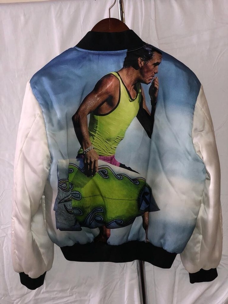 Ex Infinitas Men White Surfer Bomber Jacket Size: L