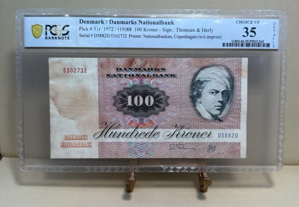 1972 Denmark- 100 Kroner-PCGS CHOICE VF 35