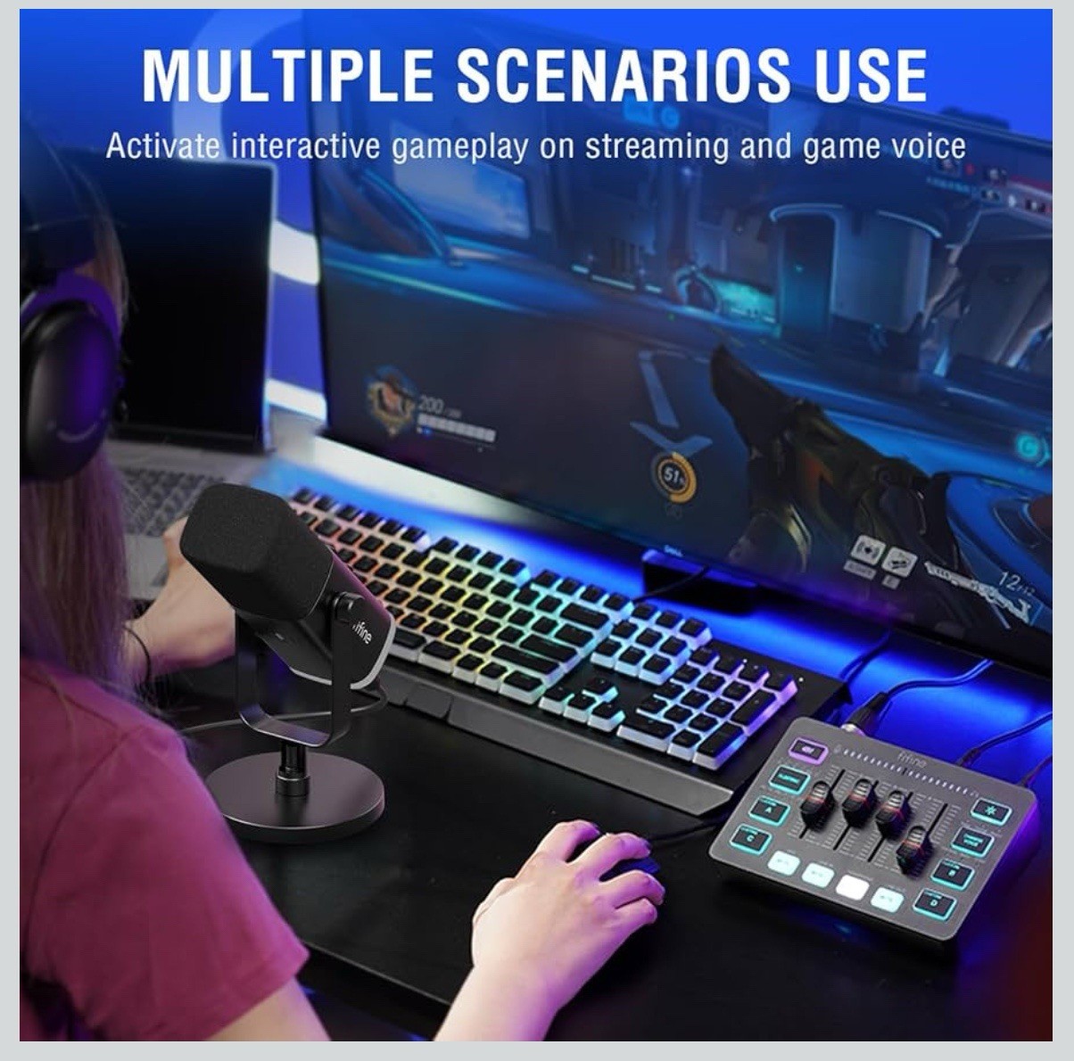 FIFINE Gaming Equipment Bundle, Dynamic XLR/USB Gaming Microphone Set KS-5