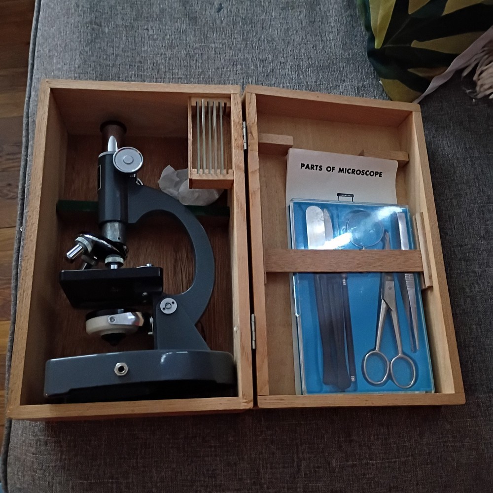 Vintage 50s-70s Monolux Microscope Set W/ Case