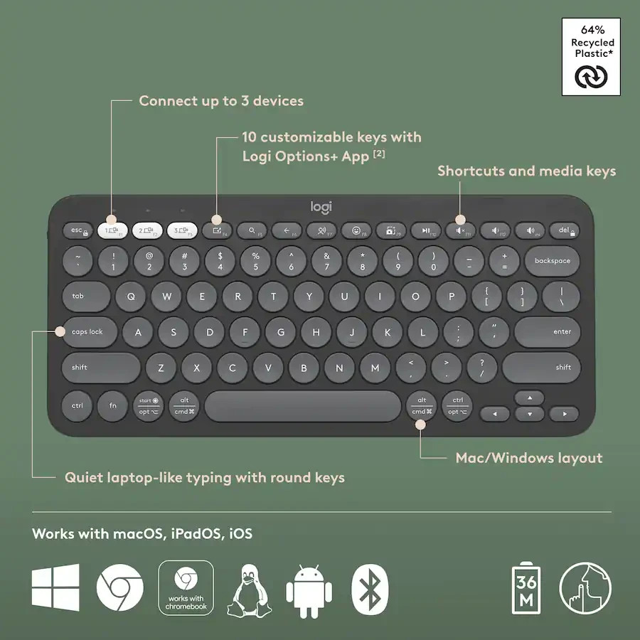 Pebble Keys 2 Slim Wireless Scissor Keyboard for all devices