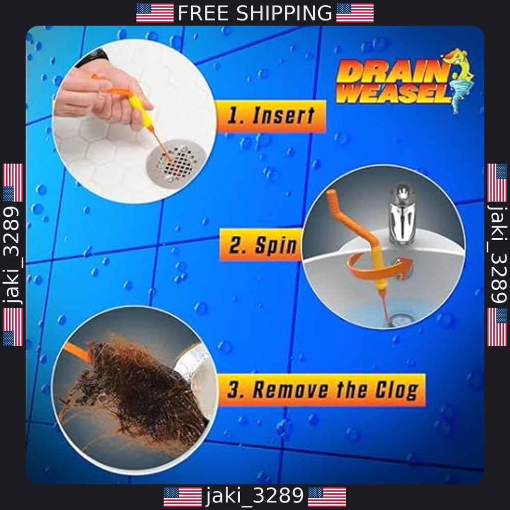 FlexiSnake Drain Weasel Clog Remover Tool Kit - 18" Flexible, 3 Pack Refills