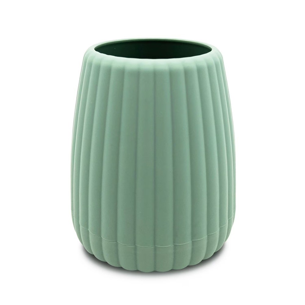Rubber Toothbrush Holder with Plastic Ribbed Design, Green