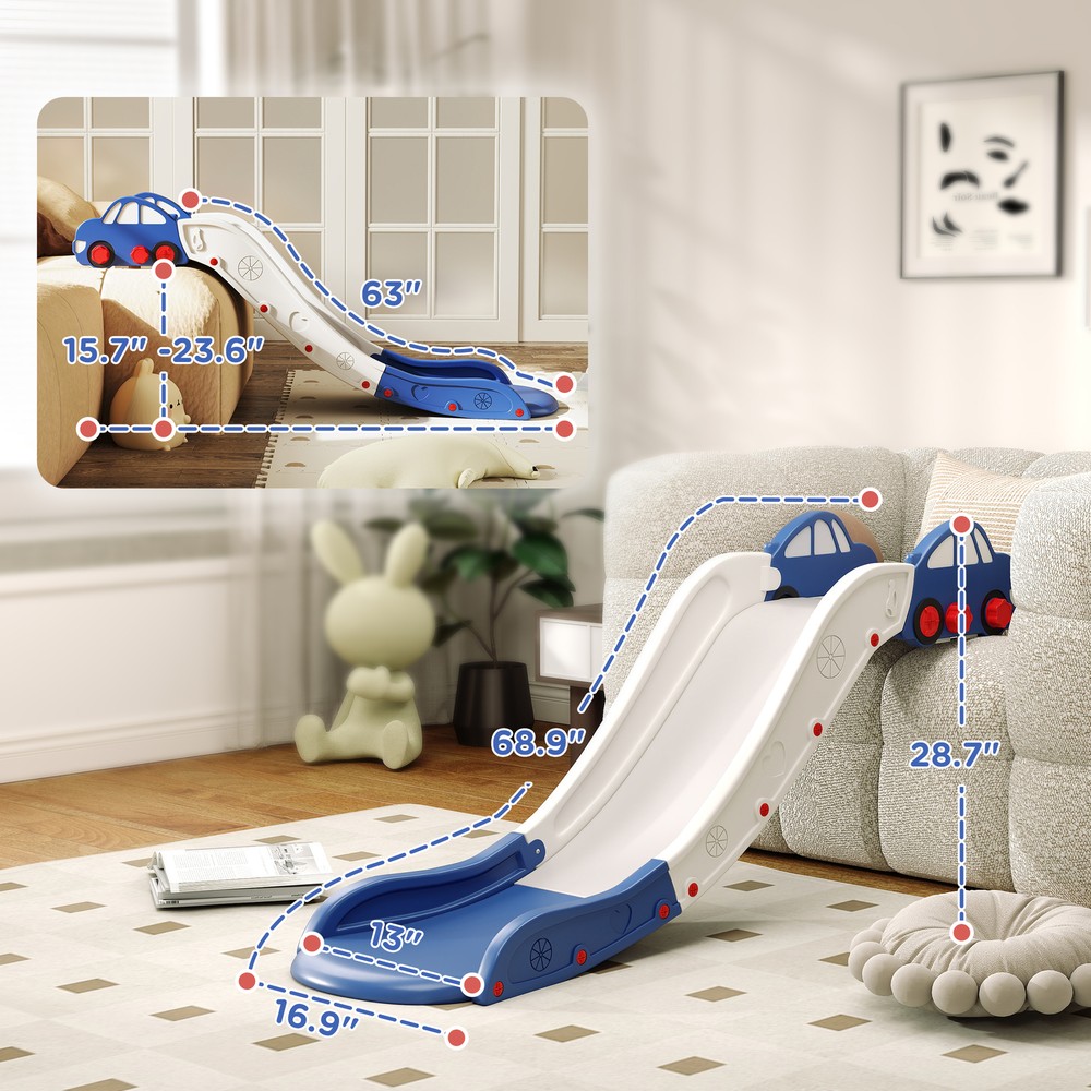 Toddler Slide for Bed, Sofa, Extra Length, Easy to Assemble, Blue