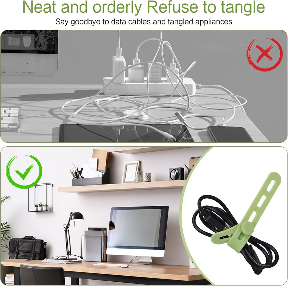 Donruby 24Pcs Silicone Cable Ties - Reusable & Washable with Locking Buckles,