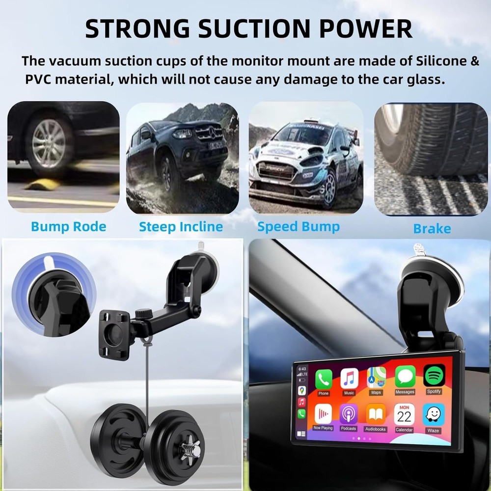 Extended Carplay Mount, 360° Flexible Windshield Dashboard Suction Cup Bracket R