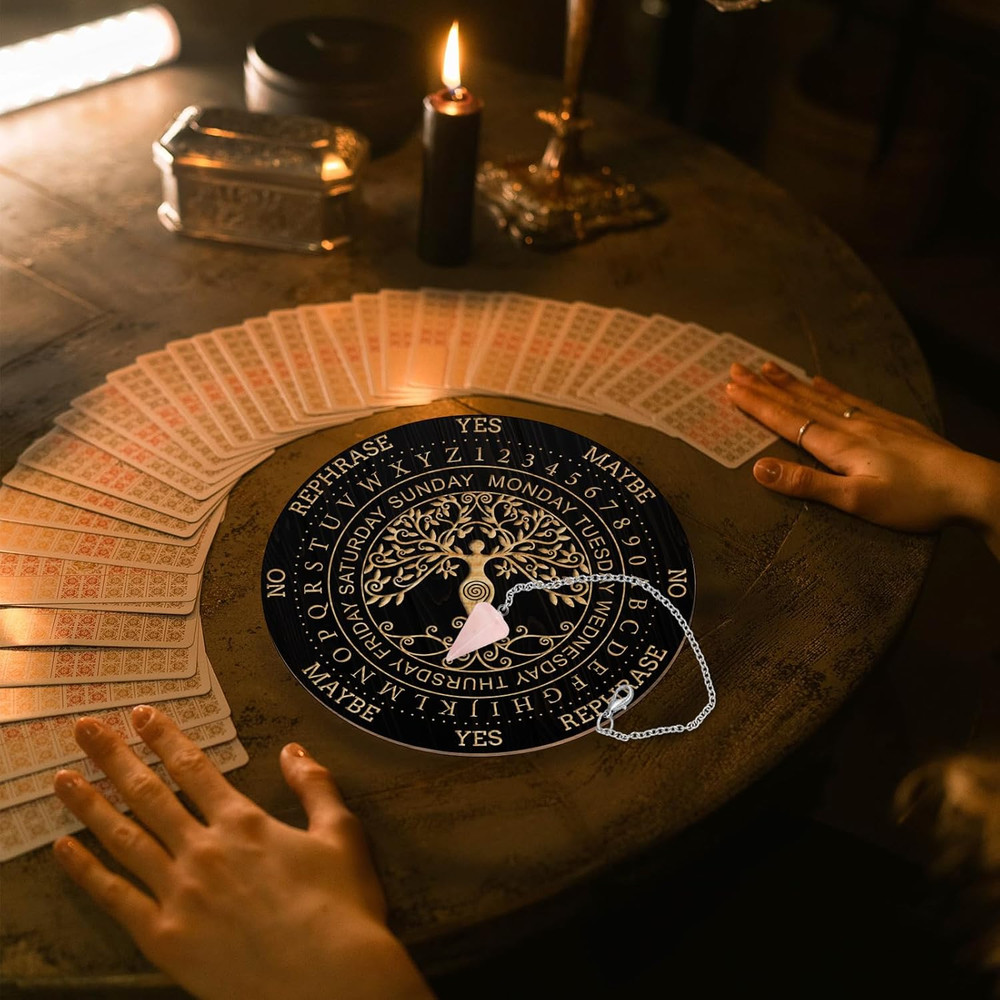 Pendulum Board Set, Wooden Dowsing Divination Board Metaphysical Message Board w