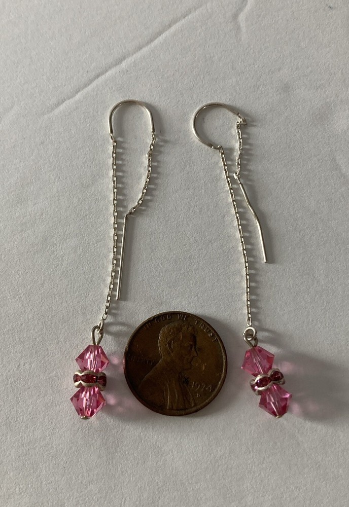Vintage Long Pink Gem Dangle Earrings With Back Dangle