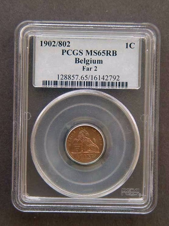 1902 1C 2 BELGIUM PCGS MS 65 RB