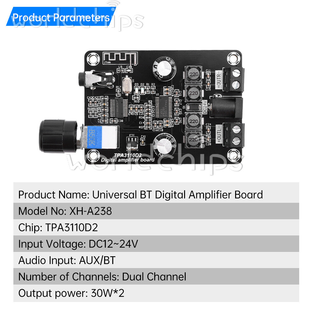 DC12-24V Bluetooth TPA3110D2 30W*2 Audio Power Amplifier Board 2CH Amp Module