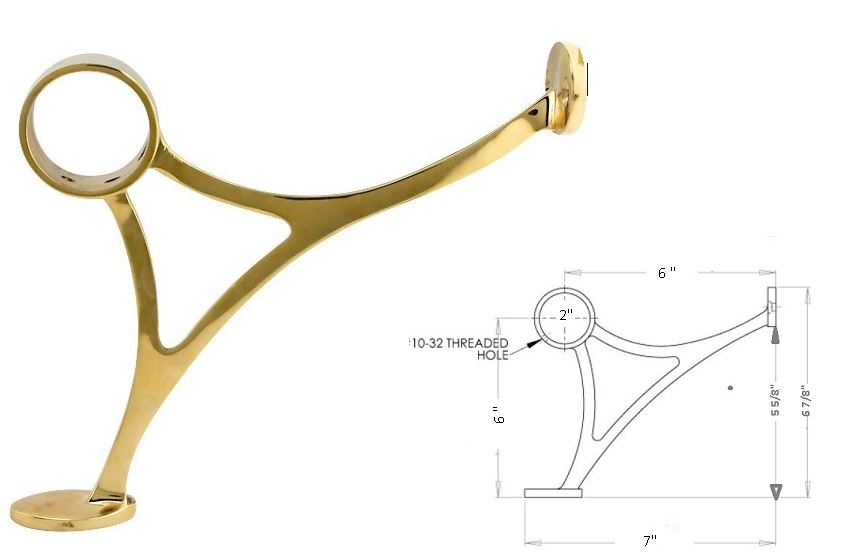 2" OD Bar Foot Rail Rest Kits - Choose Finish Bracket Rail Length-2ft thru 9ft