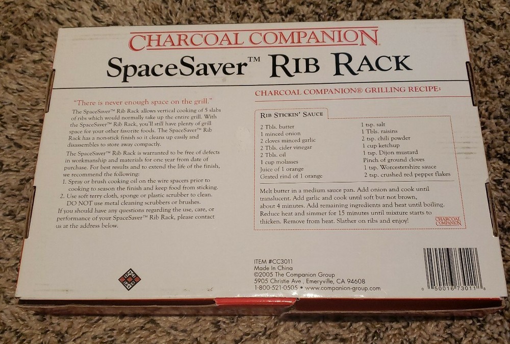 Charcoal Companion Bbq Rib Rack - New