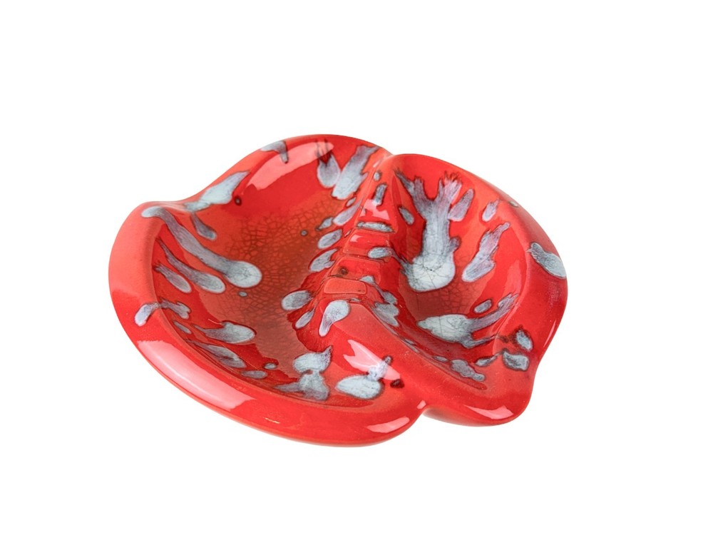 Spectacular MOD Orange & Gray Blob Glazed Ceramic Freeform Shape Ashtray MCM
