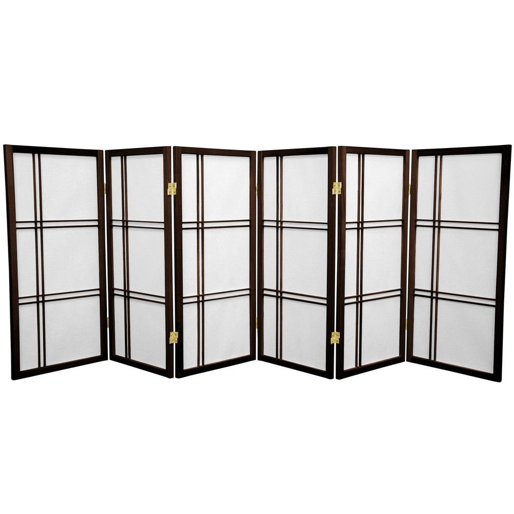 3 ft. Short Double Cross Shoji Screen - Walnut - 6 Panels