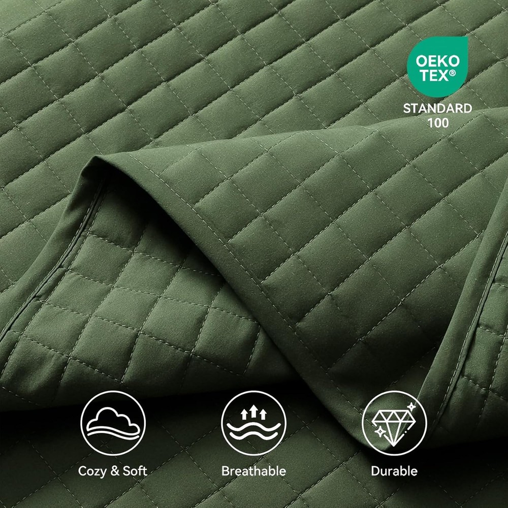 Olive Green Quilt King Size Lightweight Comforter Blanket Bedspread Soft