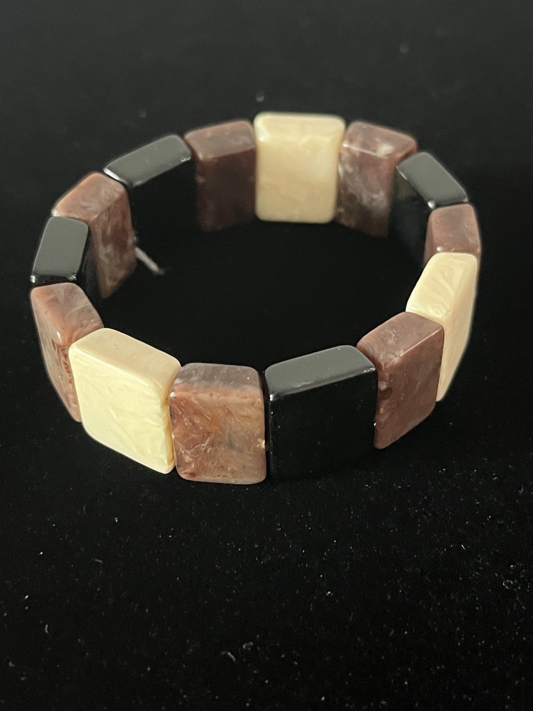 Brown, Black & Beige Stretch Bracelet Boho Retro