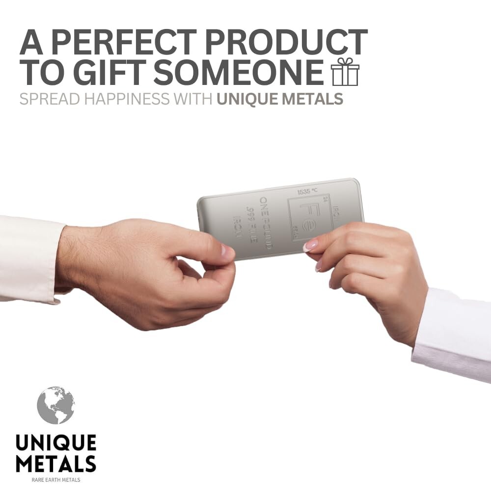 1 Pound .999 Pure Iron Bar Bullion Paperweight with Element Design-Unique Metals