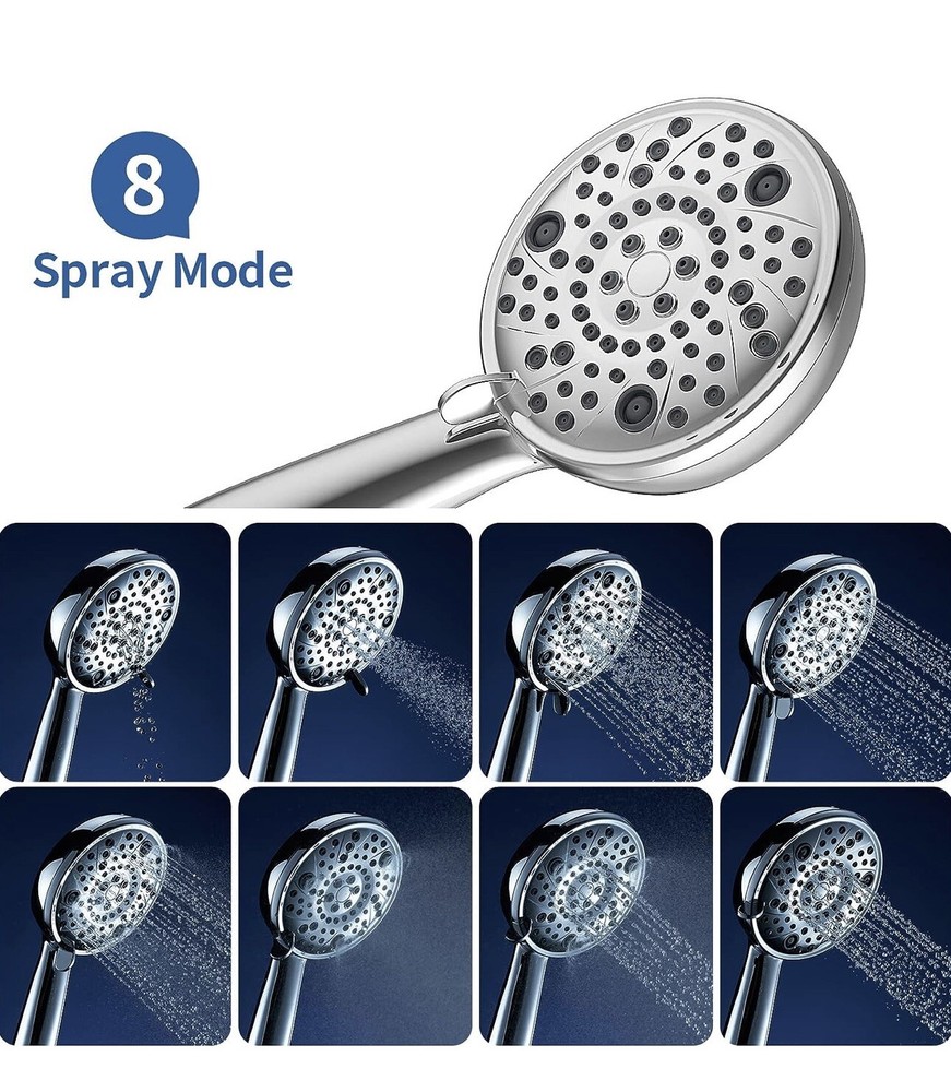 Vantency Shower Head with Handheld Chrome, 8 Functions Handheld Shower Head,5-in