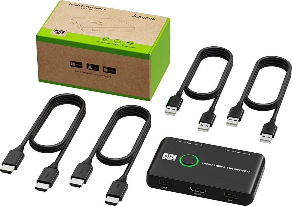 4K KVM Switch HDMI 2 Port Box, USB HDMI Switches for 2 Computers Share