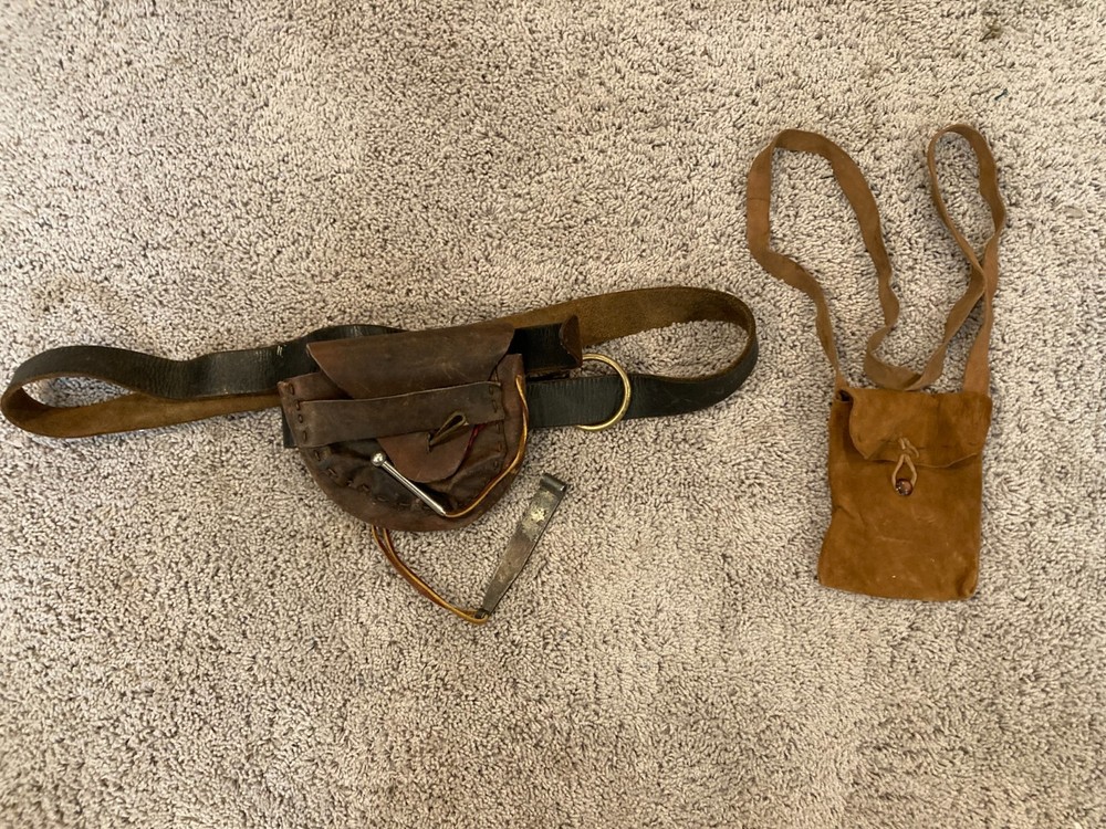 Vintage Leather Flintlock Muzzleloader Possible Bag & Belt Pouch Bushcraft LARP