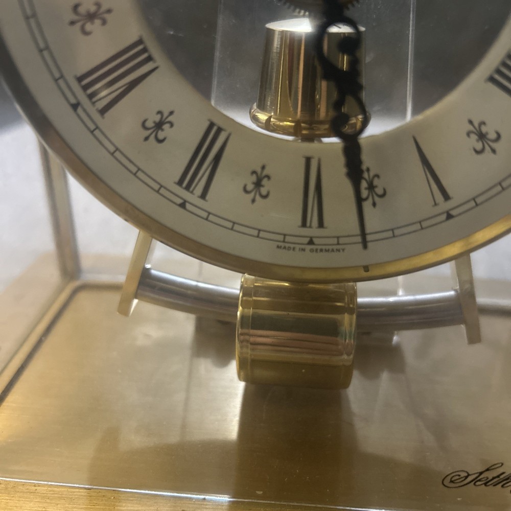 VINTAGE SETH THOMAS ELECTRONIC MANTEL CLOCK SKELETON BRASS PENDULUM GERMANY