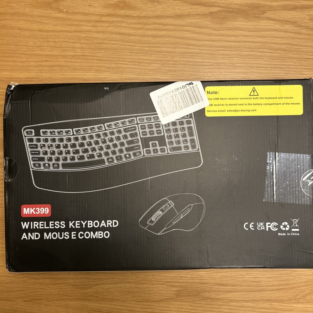 Wireless Keyboard and Mouse Combo, 2.4G Full Size Wave Keys Ergonomic Keyboard