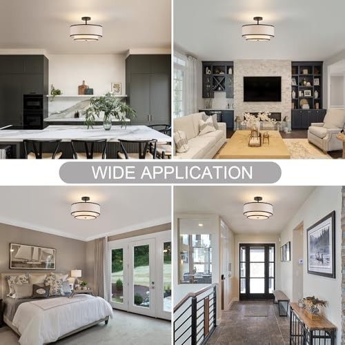 Farmhouse Close to Ceiling Light, 3-Light Flush Mount Ceiling Light Black