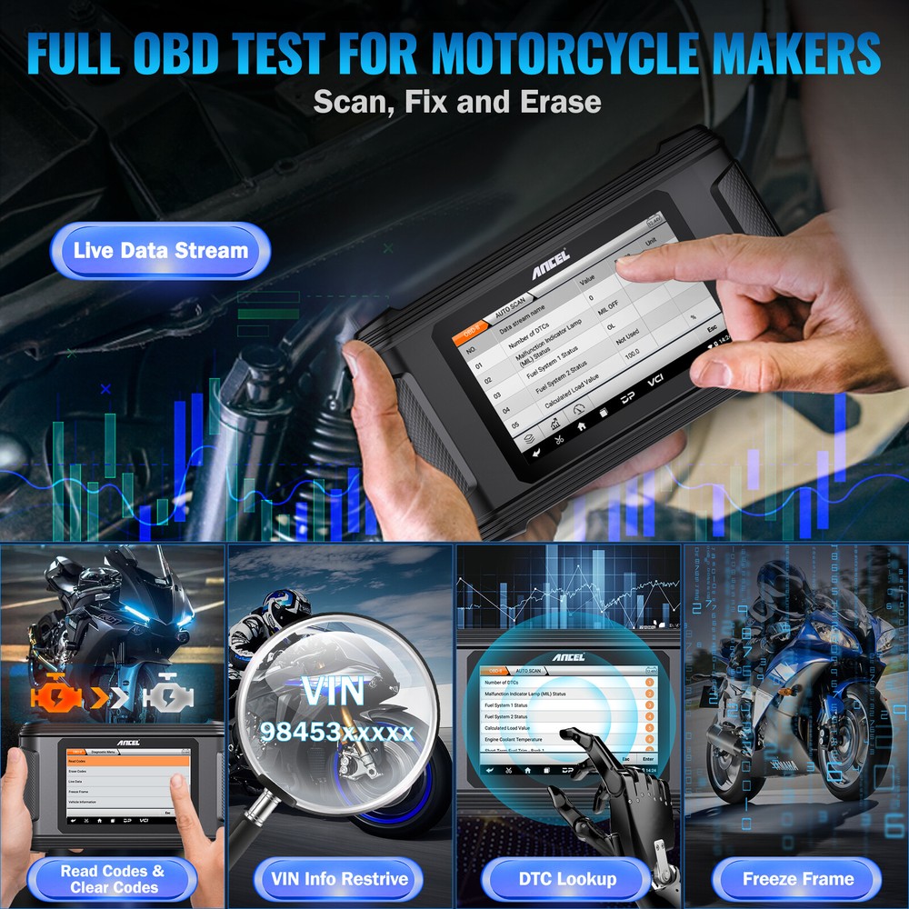 ANCEL MT500 PRO Motorcycle All System Diagnostic Scan Tool OBD Scanner ABS TPMS