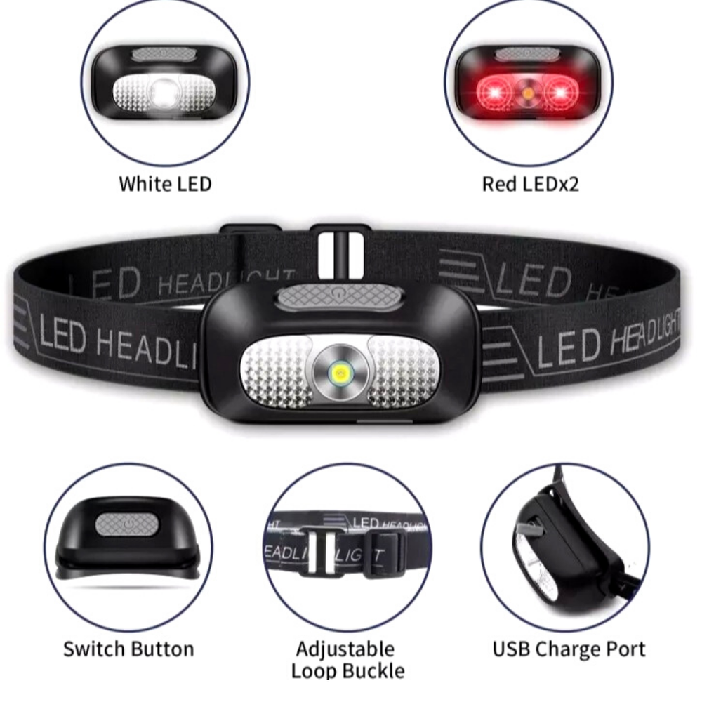 Lampara de Cabeza LED Impermeable USB Recargable Linterna para Correr - Multiuso