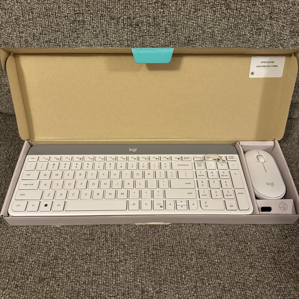Logitech Slim Wireless Keyboard Mouse Combo Ultra Quiet USB White