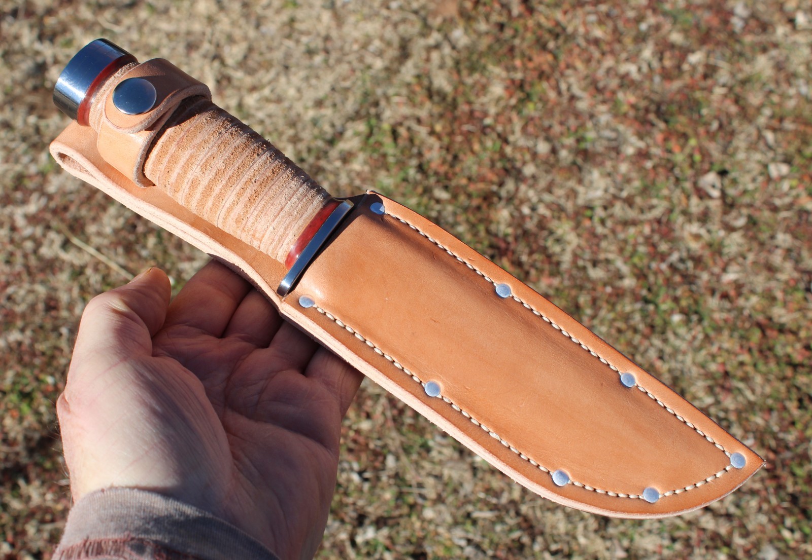 BGCK&T Custom Cattaraugus 225-Q Knife With New Leather Handle Sheath Full Blade