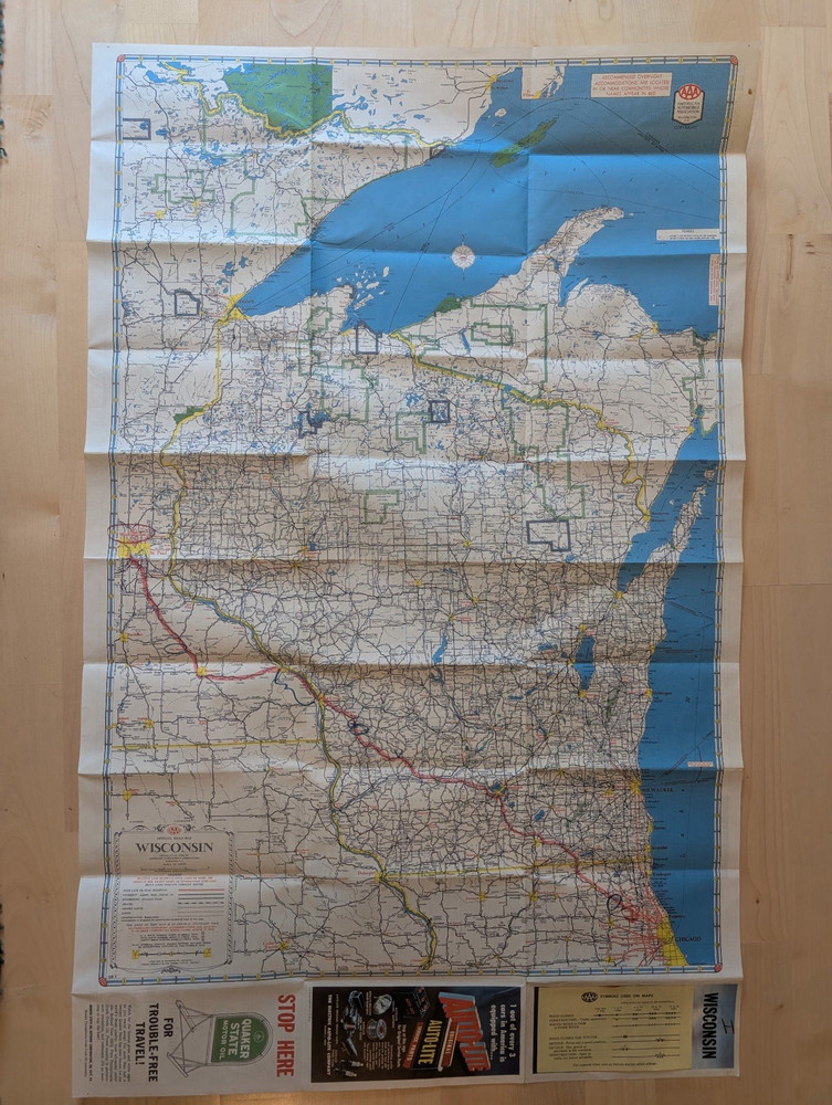 Vintage 1955 - AAA Wisconsin Road Map
