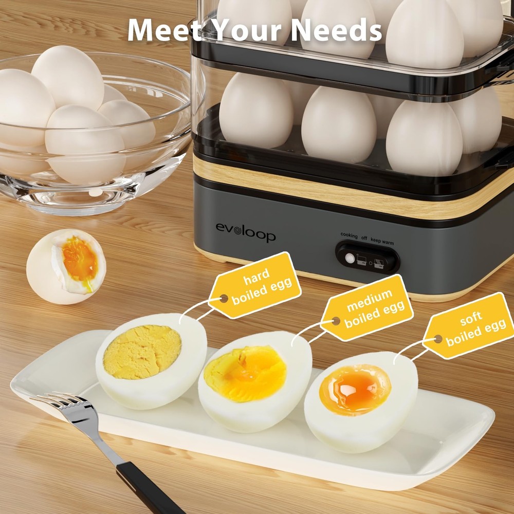 Evoloop Rapid Egg Cooker Electric 12 Eggs Capacity, Soft, Medium, 5*7*8, Grey
