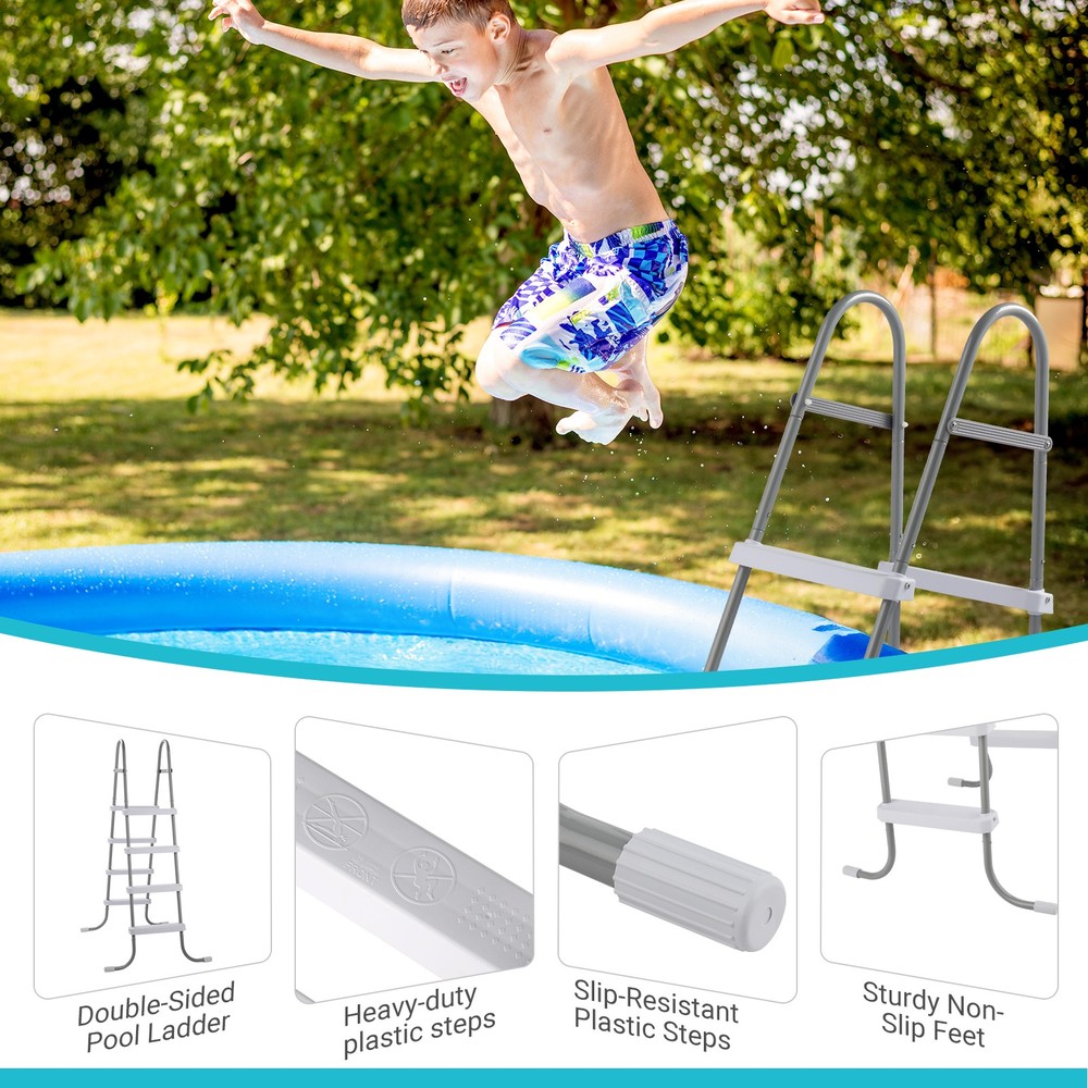 52" 4-Step Pool Ladder, Iron Grey Frame & White Steps, Sturdy