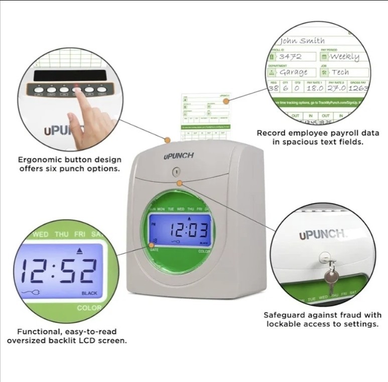 uPunch HN1500 Starter Time Clock for Small BusinessEmployee Punch Clock#2401VUP2