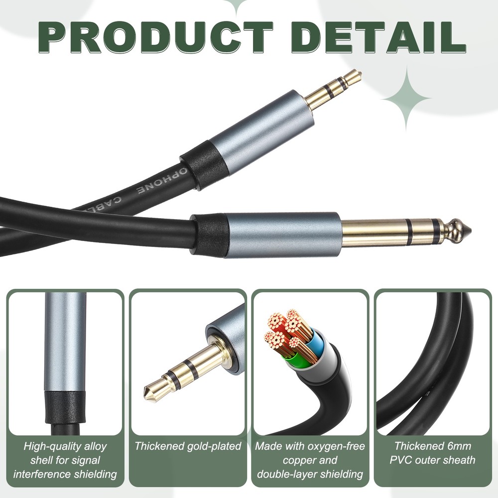 1/4" to 1/8"Stereo Audio Cable, 10FT Patch Cord Interconnect Adapter Cable,Black