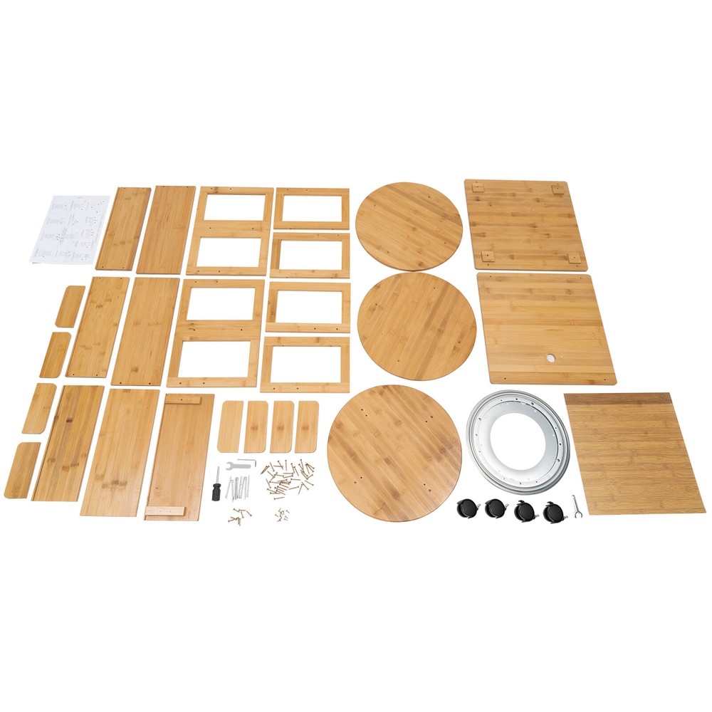 2 Tiers 360° Rotating End Table Nightstands Bedside Table Bookcase W/ Wheels