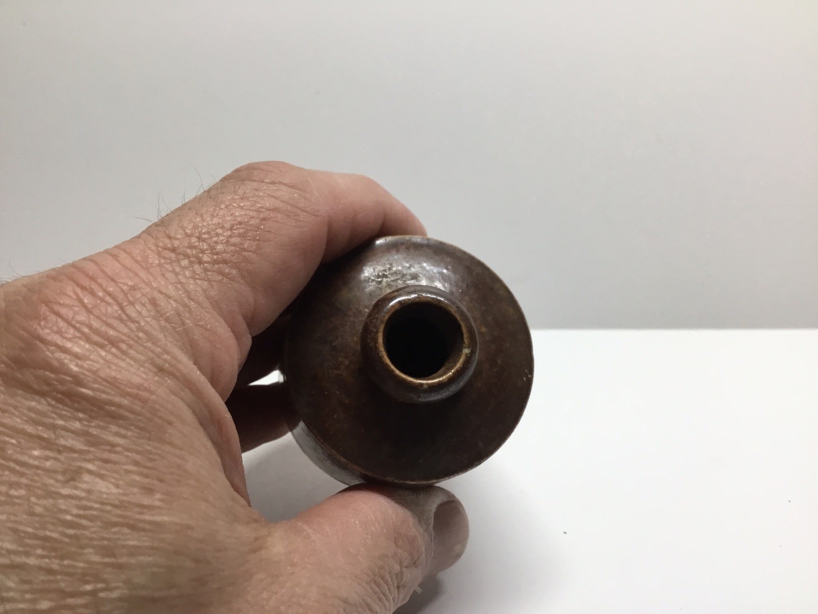 Antique Pork Pie / Penny Ink Stoneware Inkwell.