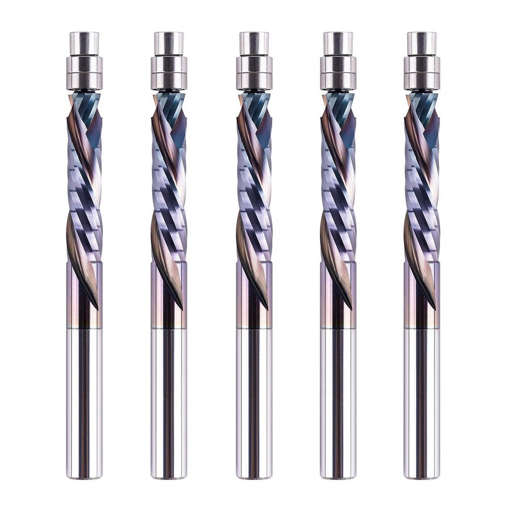 SpeTool 5PC Solid Carbide Compression Flush Trim Router Bit 1/4" Shank with TAC