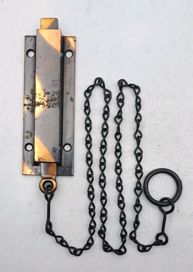 Antique Spring Loaded Latch Chain Pull Japanned Surface Mount Door Hardware