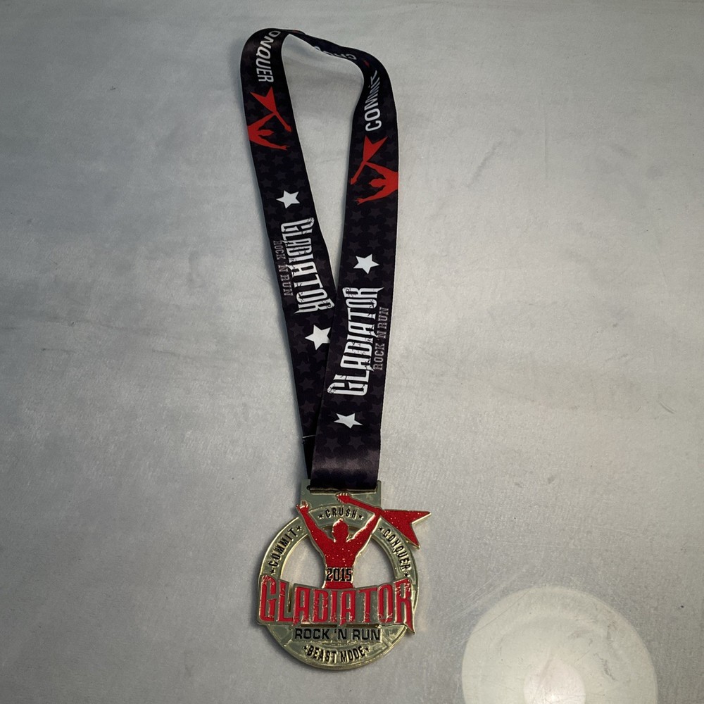 Gladiator Rock N Run - Finisher Medal and Lanyard Commit Crush Conquer 2015