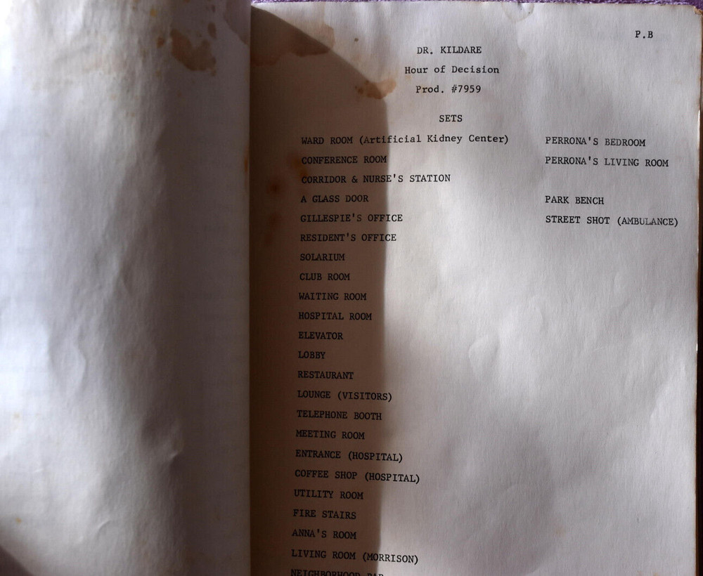 1965 " Dr. Kildare: Hour of Decision " Original Screenplay Script