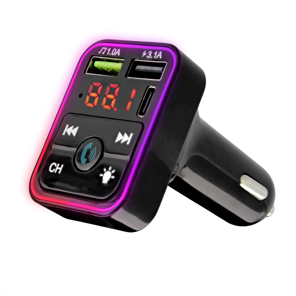 . Bluetooth FM Car Charger with LCD Screen, Type C, Wirelessly Stream Calls