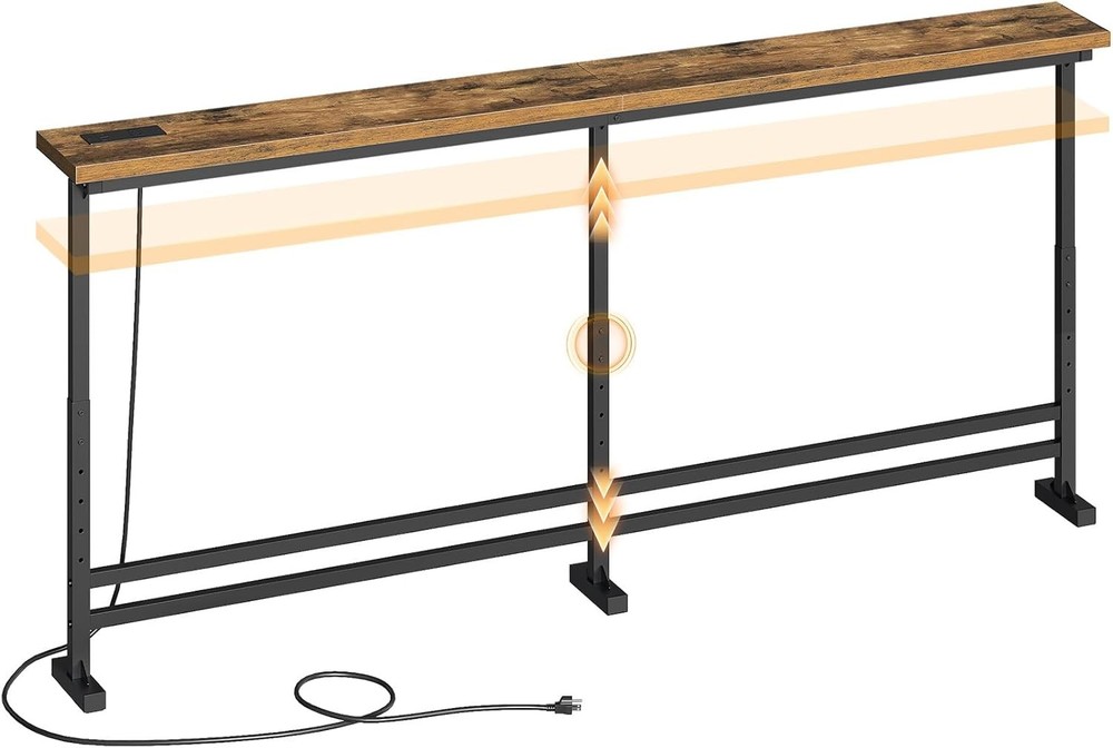 78.7" Console Table Adjustable Height 27.6"-35.4" & Power Outlet Couch Table